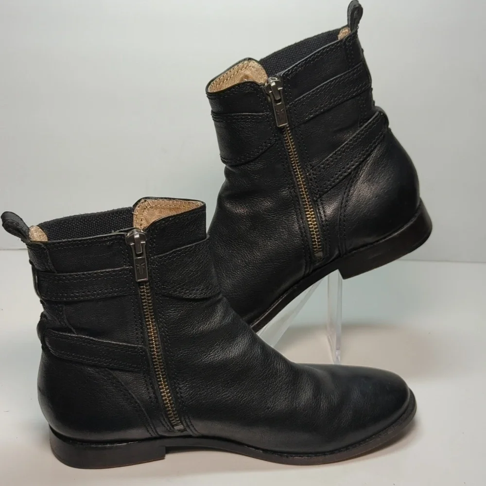 Frye Anna Gore Black Label Leather Ankle Bootie boots womans size 6.5